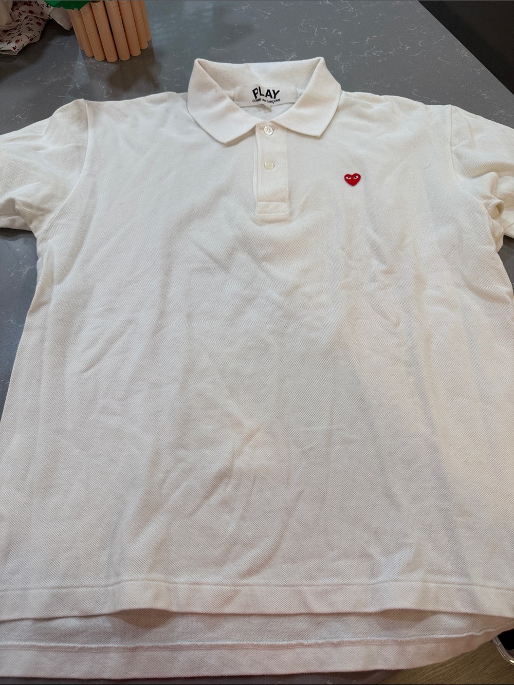 Comme des Garçons PLAY White Polo with Red Heart Emblem